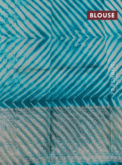 Teal Blue & Beige Poona Silk Saree - Shibori Blouse