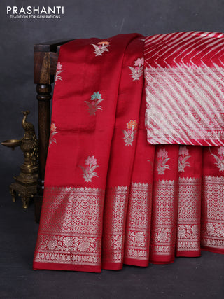 Maroon & Beige Poona Silk Saree - Shibori Blouse