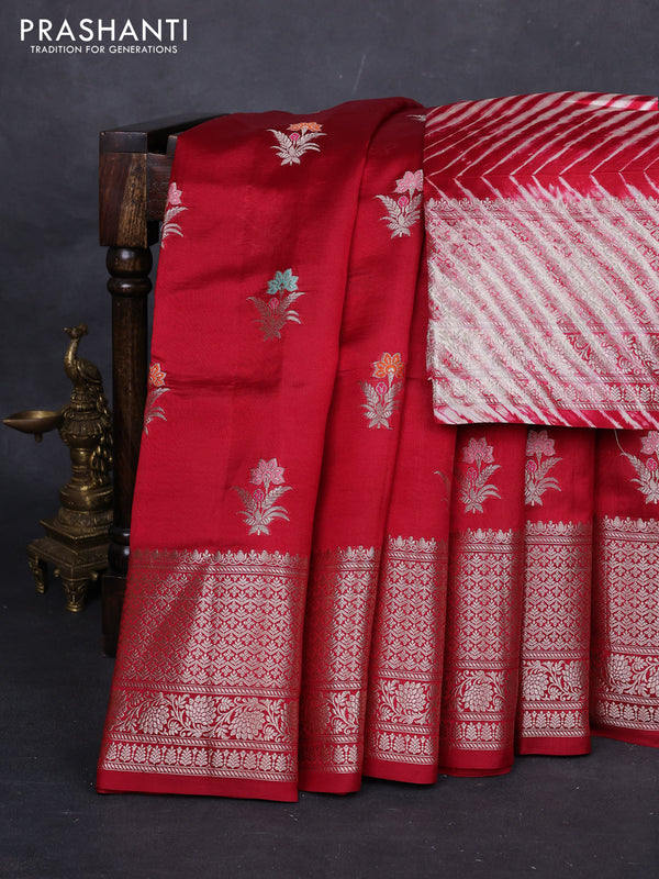 Maroon & Beige Poona Silk Saree - Shibori Blouse