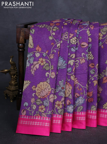 Purple & Pink  Kota Silk Cotton Saree - Floral Prints