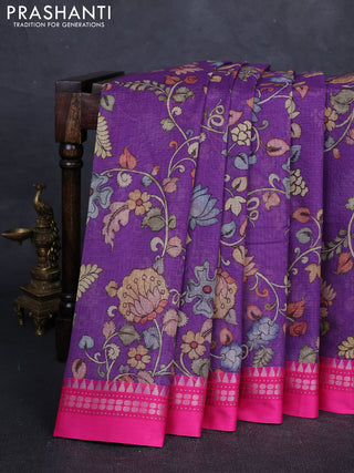 Purple & Pink  Kota Silk Cotton Saree - Floral Prints