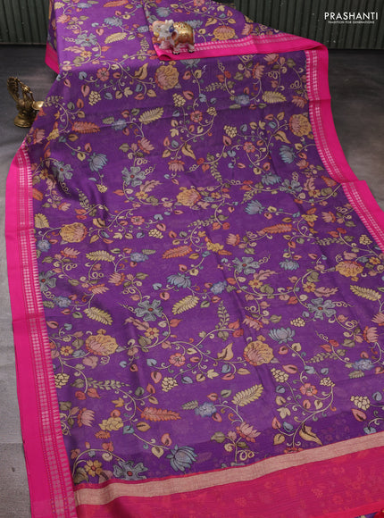 Purple & Pink  Kota Silk Cotton Saree - Floral Prints
