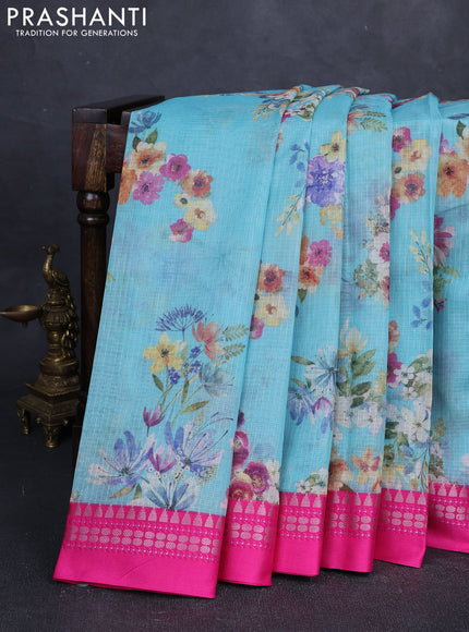 CS Blue & Pink  Kota Silk Cotton Saree - Floral Prints