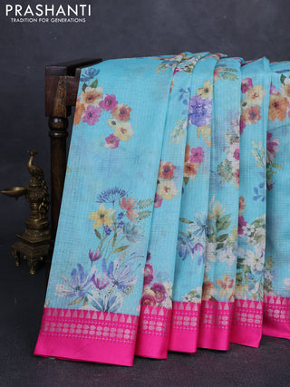 CS Blue & Pink  Kota Silk Cotton Saree - Floral Prints