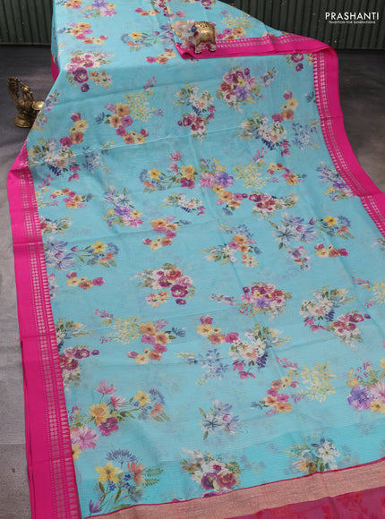 CS Blue & Pink  Kota Silk Cotton Saree - Floral Prints