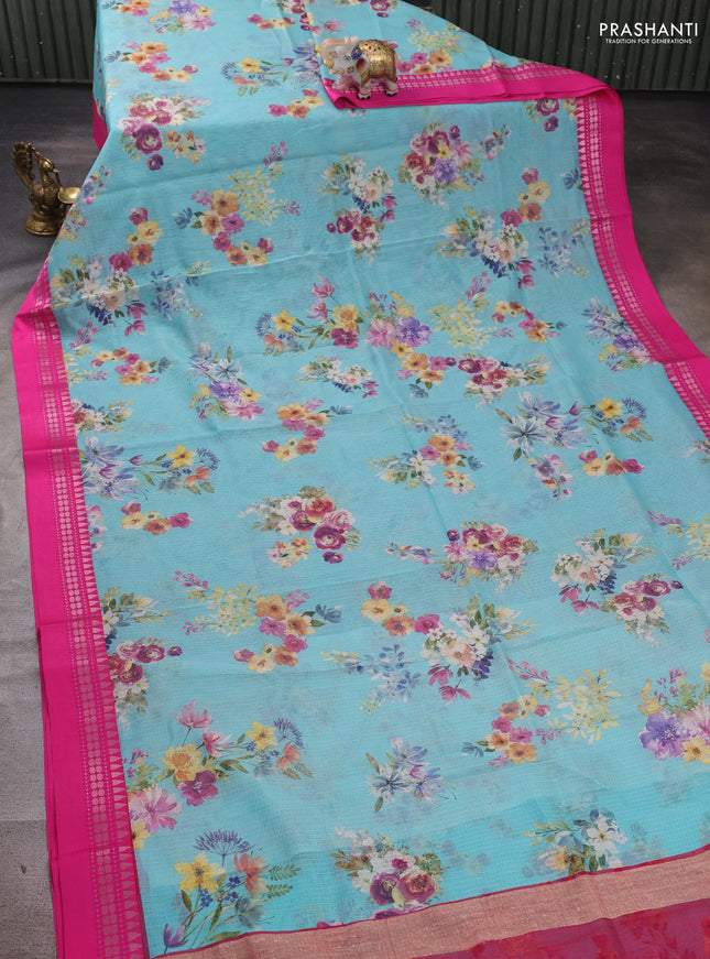 CS Blue & Pink  Kota Silk Cotton Saree - Floral Prints