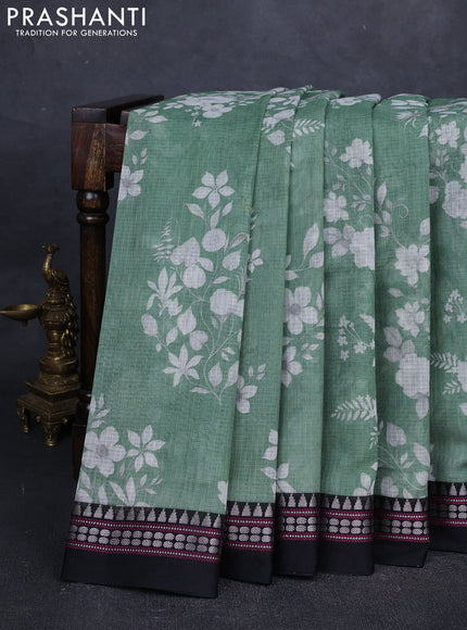 Green & Black  Kota Silk Cotton Saree - Floral Prints