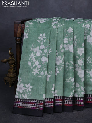Green & Black  Kota Silk Cotton Saree - Floral Prints