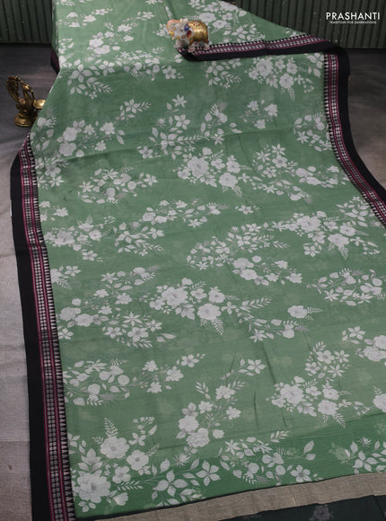 Green & Black  Kota Silk Cotton Saree - Floral Prints