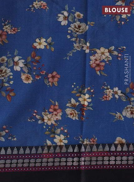 Blue & Black  Kota Silk Cotton Saree - Floral Prints