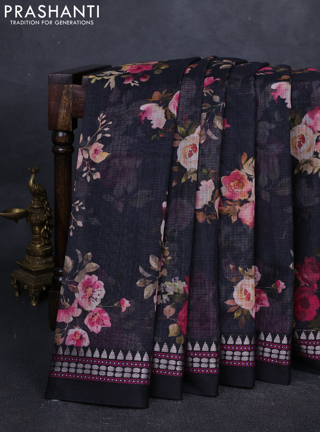 Black  Kota Silk Cotton Saree - Floral Prints