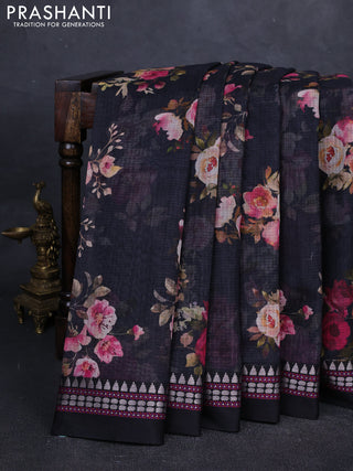 Black  Kota Silk Cotton Saree - Floral Prints
