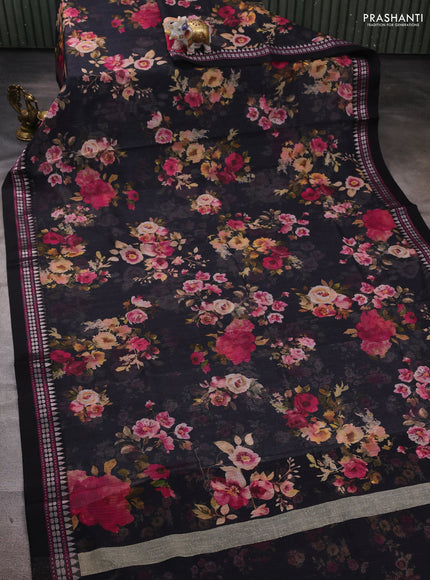 Black  Kota Silk Cotton Saree - Floral Prints