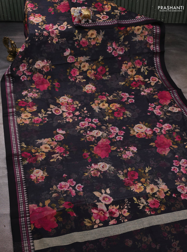 Black  Kota Silk Cotton Saree - Floral Prints