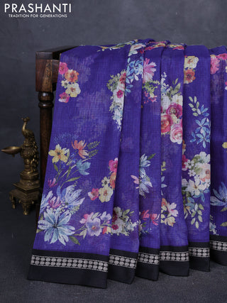 Violet & Black  Kota Silk Cotton Saree - Floral Prints
