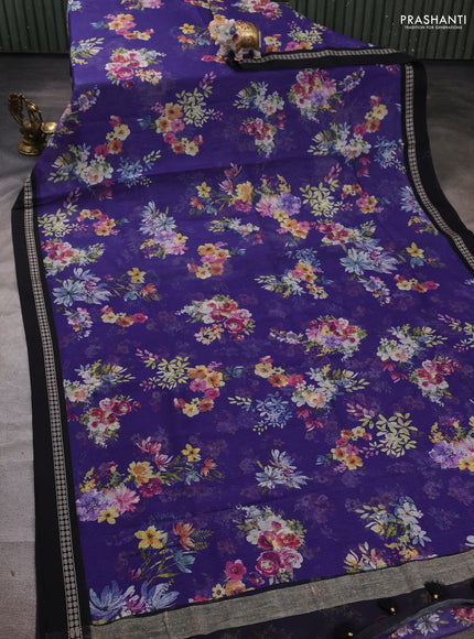 Violet & Black  Kota Silk Cotton Saree - Floral Prints