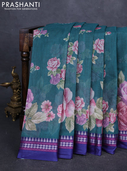 Green & Blue  Kota Silk Cotton Saree - Floral Prints