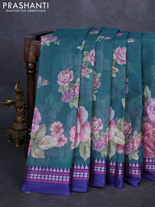 Green & Blue  Kota Silk Cotton Saree - Floral Prints
