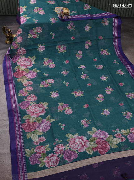 Green & Blue  Kota Silk Cotton Saree - Floral Prints