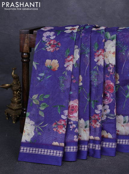 Blue  Kota Silk Cotton Saree - Floral Prints