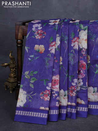 Blue  Kota Silk Cotton Saree - Floral Prints