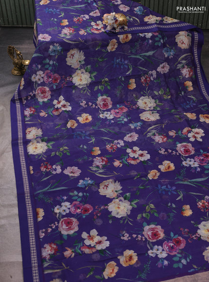 Blue  Kota Silk Cotton Saree - Floral Prints