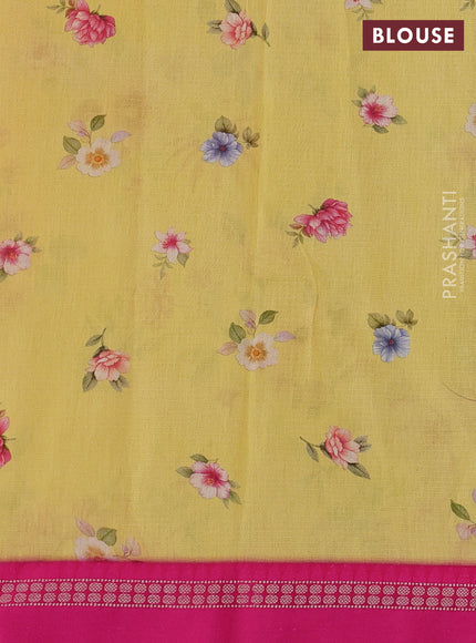 Pale Yellow & Pink Kota Silk Cotton Saree - Floral Prints