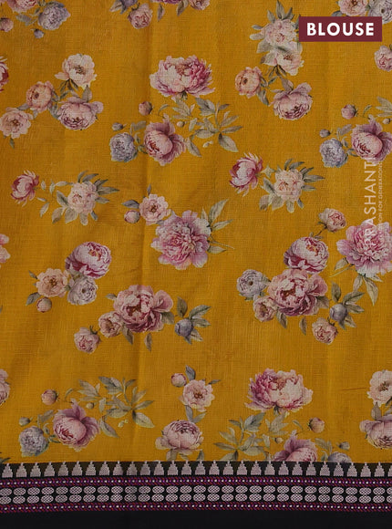 Yellow &  Black Kota Silk Cotton Saree - Floral Prints