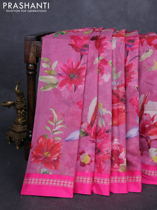 Pink  Kota Silk Cotton Saree - Floral Prints