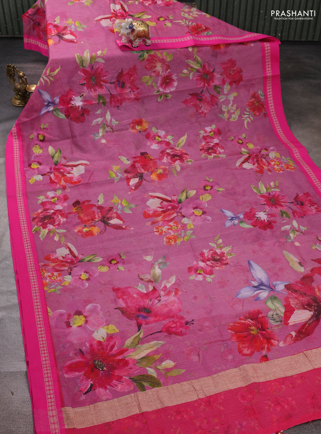 Pink  Kota Silk Cotton Saree - Floral Prints