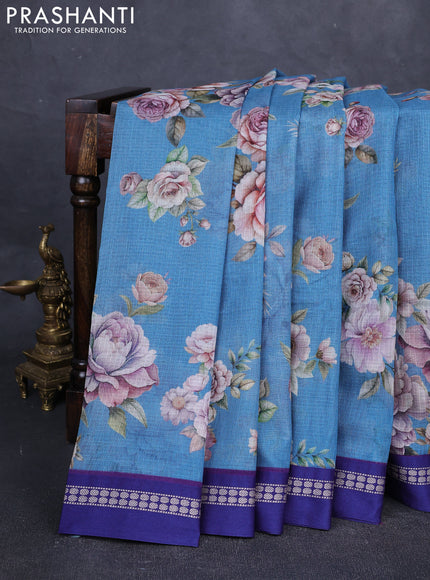 Blue  Kota Silk Cotton Saree - Floral Prints