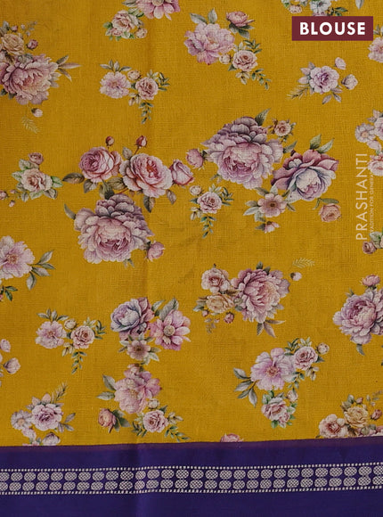 Yellow & Blue  Kota Silk Cotton Saree - Floral Prints