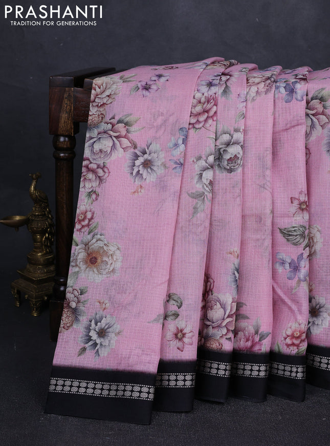 Pink & black  Kota Silk Cotton Saree - Floral Prints