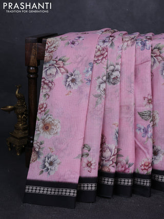 Pink & black  Kota Silk Cotton Saree - Floral Prints