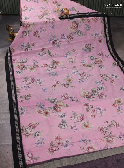 Pink & black  Kota Silk Cotton Saree - Floral Prints