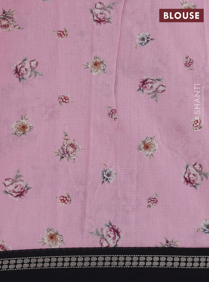 Pink & black  Kota Silk Cotton Saree - Floral Prints