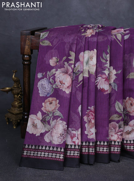 Purle & Black  Kota Silk Cotton Saree - Floral Prints