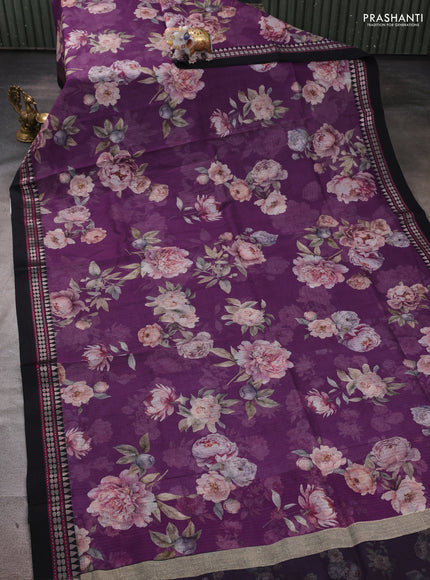Purle & Black  Kota Silk Cotton Saree - Floral Prints