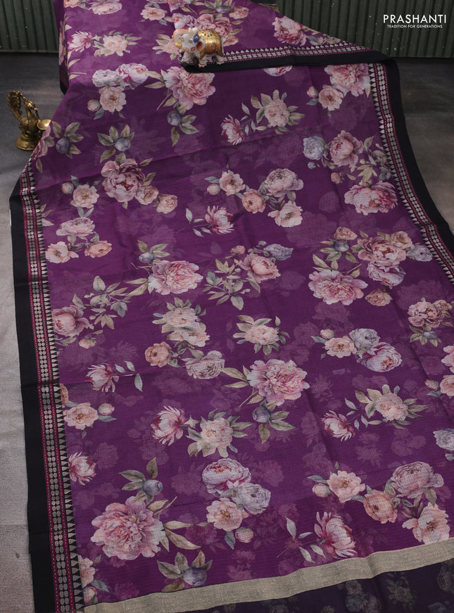 Purle & Black  Kota Silk Cotton Saree - Floral Prints