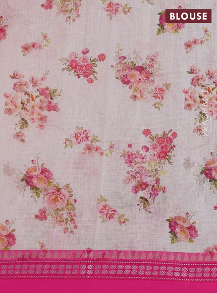 Off White & Pink  Kota Silk Cotton Saree - Floral Prints