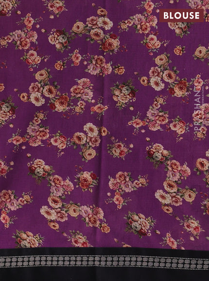 Purple & Black  Kota Silk Cotton Saree - Floral Prints