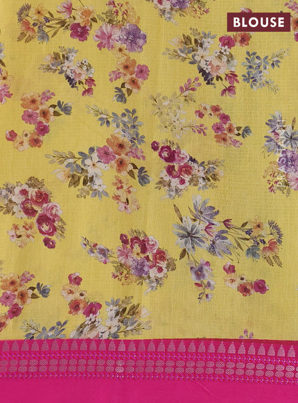 Yellow & pink  Kota Silk Cotton Saree - Floral Prints