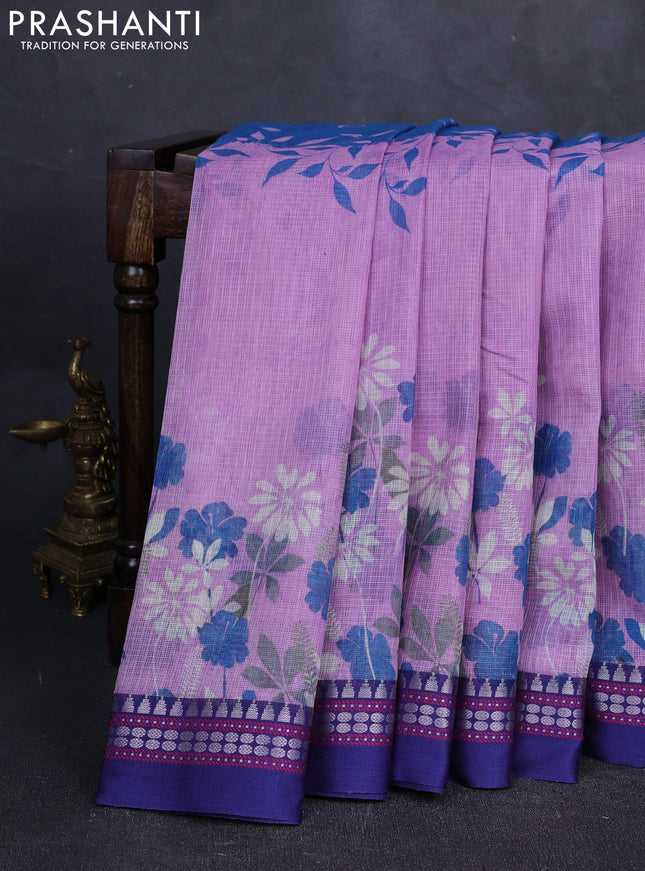 Lavender & Blue  Kota Silk Cotton Saree - Floral Prints