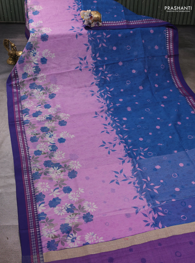 Lavender & Blue  Kota Silk Cotton Saree - Floral Prints