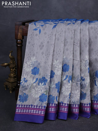 Blue  Kota Silk Cotton Saree - Floral Prints