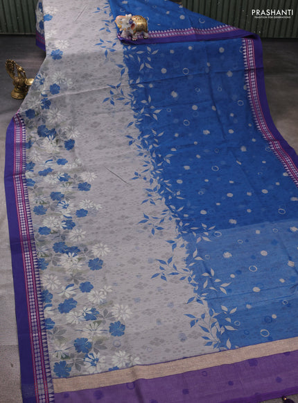Blue  Kota Silk Cotton Saree - Floral Prints