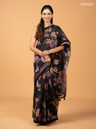 Black  Kota Silk Cotton Saree - Floral Prints