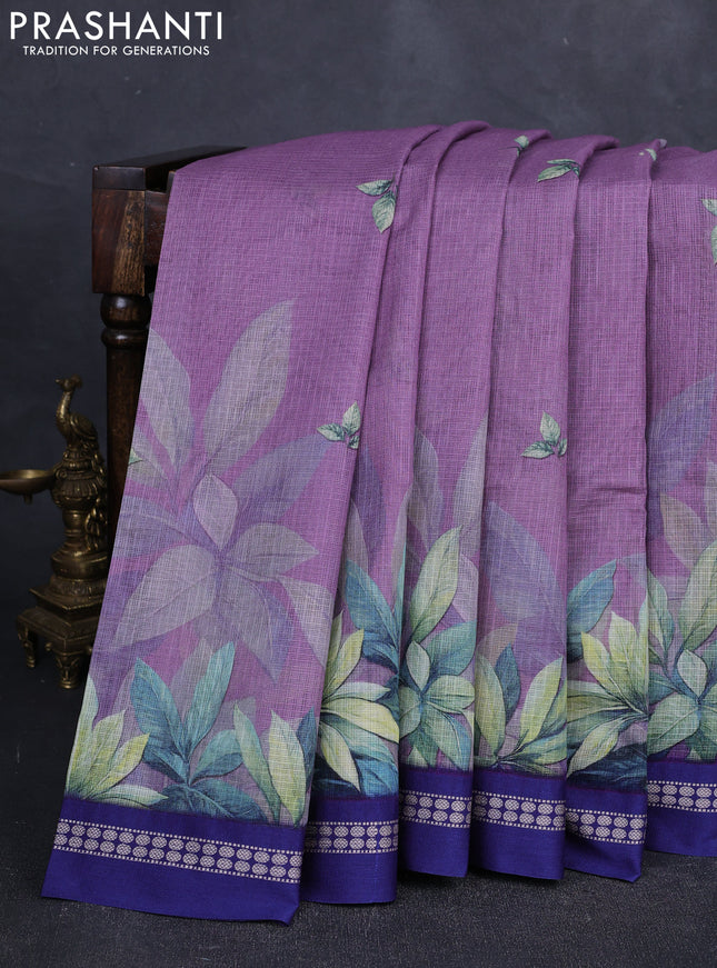 Purple & blue  Kota Silk Cotton Saree - Floral Prints