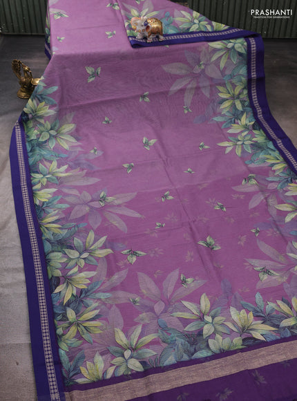 Purple & blue  Kota Silk Cotton Saree - Floral Prints