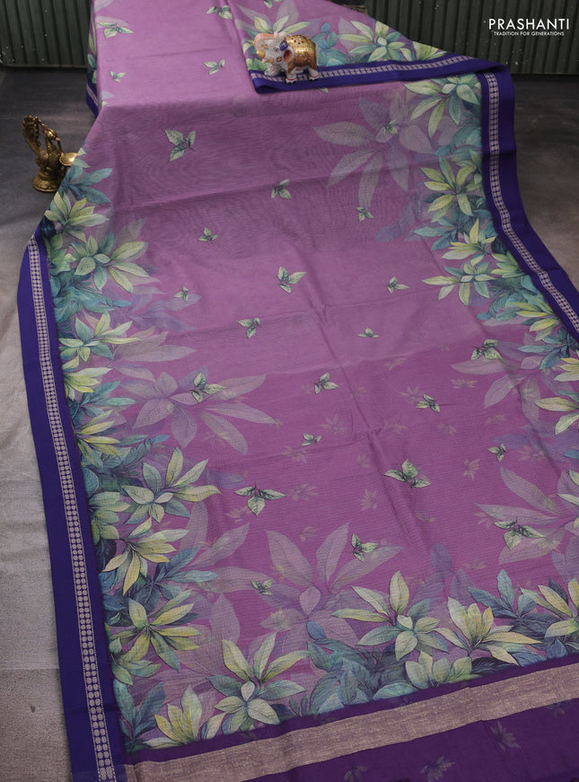 Purple & blue  Kota Silk Cotton Saree - Floral Prints